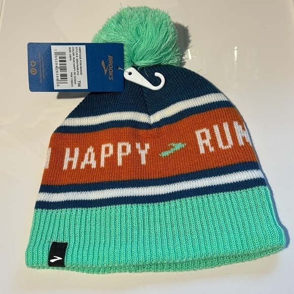 Brooks Unisex Run Happy Heritage Pom Beanie New with tags! - Picture 7 of 10
